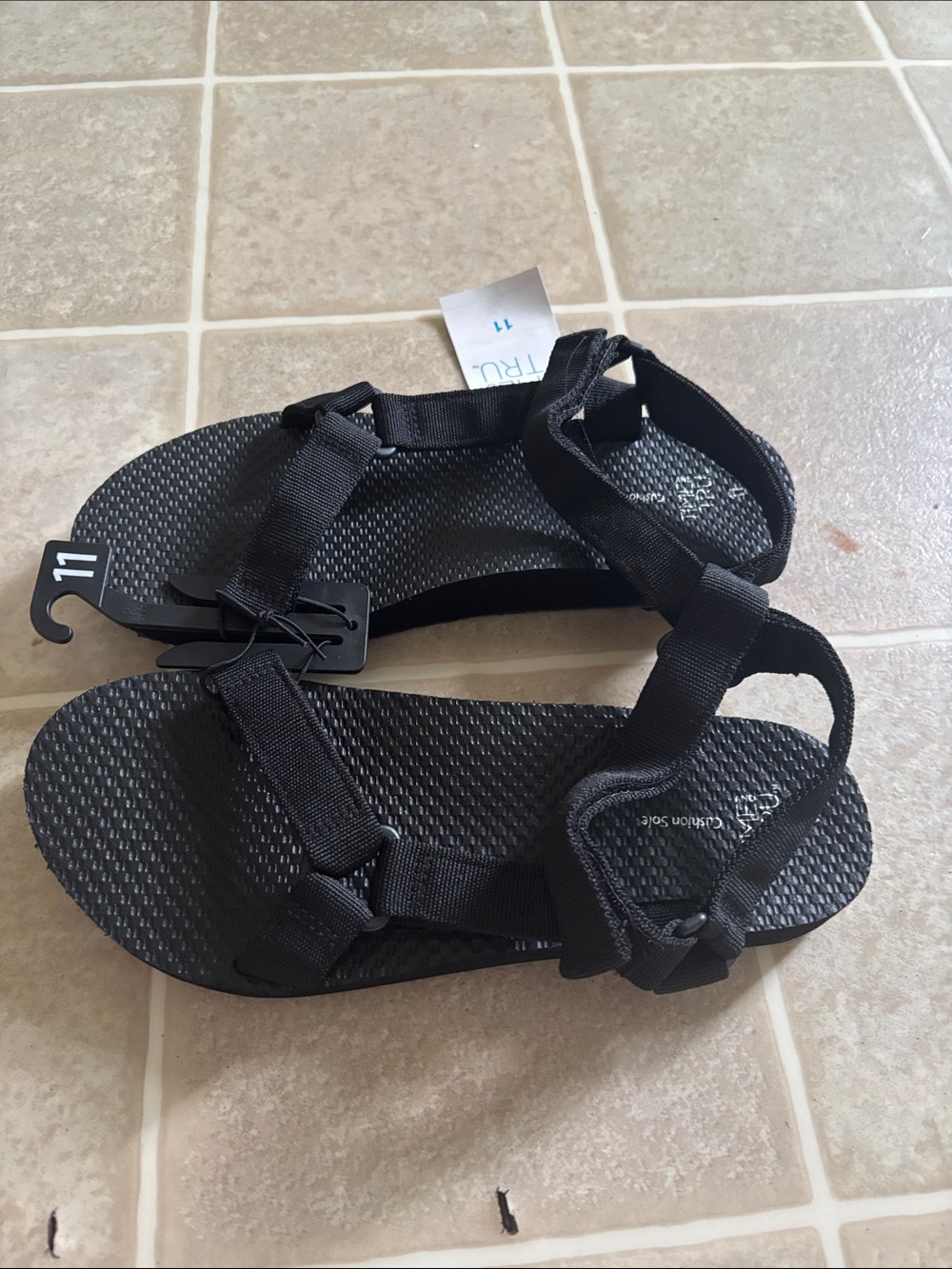 Time and Tru Black Strappy Comfort Sandals - Picture 3 of 6